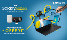 Pour l'achat d'un Samsung Galaxy, bénéficiez d'un produit audio offert (Galaxy Buds2, enceinte intelligente Google Nest Audio ou enceinte JBL Flip5).