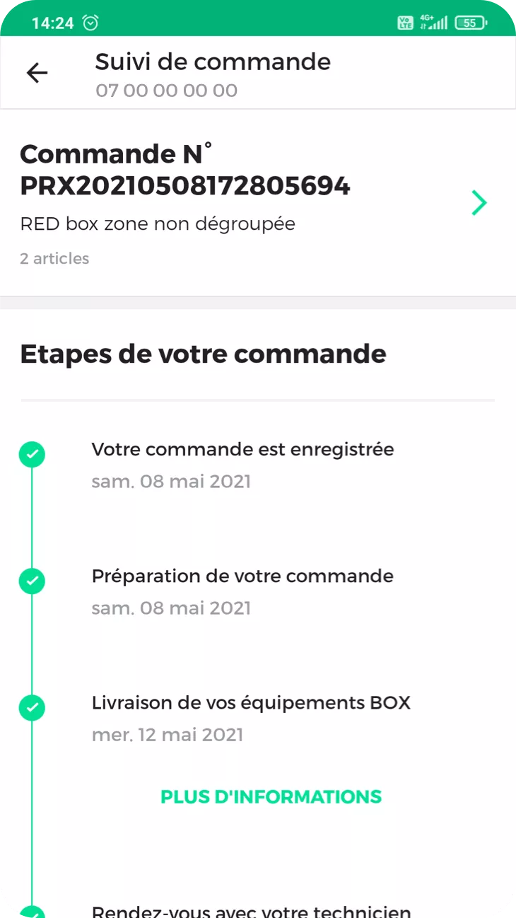 Appli RED&Moi - Screenshot Suivi de commande
