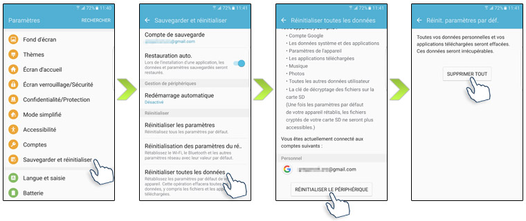 comment réinitialiser samsung galaxy s7