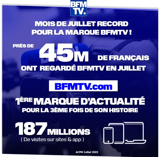 BFMTV : 45 millions de français devant les programmes de juillet