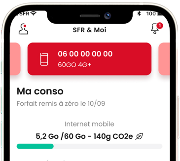 iPhone présentant l'application SFR&Moi