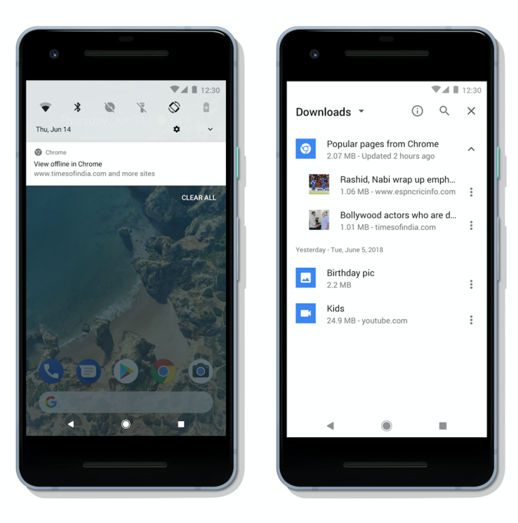 Chrome sur Android avec le mode hors connexion.