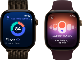 Apple Watch Series 12, boîtier en aluminium, bronze sombre, graphique circulaire du score de sommeil, Digital Crown, Bracelet Milanais, bronze sombre