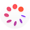 Icône de l’app Suivi de cycle, cercle blanc avec un anneau de huit disques violets et orange à l’intérieur