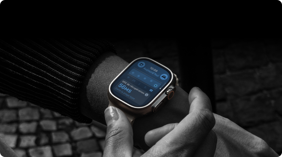 Une personne portant une Apple Watch Ultra 4 au poignet, Signes vitaux diurnes en écart léger