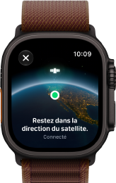 Apple Watch Ultra 4, boîtier en titane, noir, connexion par satellite, côté droit, Digital Crown, bouton latéral en saillie, Boucle Alpine, bordeaux