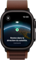Apple Watch Ultra 4, boîtier en titane, noir, connexion par satellite, côté droit, Digital Crown, bouton latéral en saillie, Boucle Alpine, bordeaux