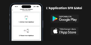 Illustration de l'application SFR & Moi dans un smartphone disponible sur l'App Store et Google Play