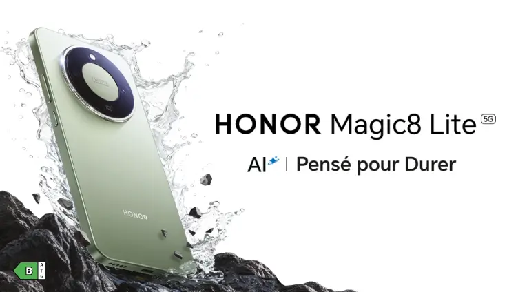 Smartphone HONOR avec IA intégré, pensé pour durer. Classe énergétique B