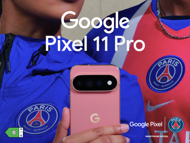 Google Pixel en partenariat avec le Paris Saint-Germain. Classe énergétique B
