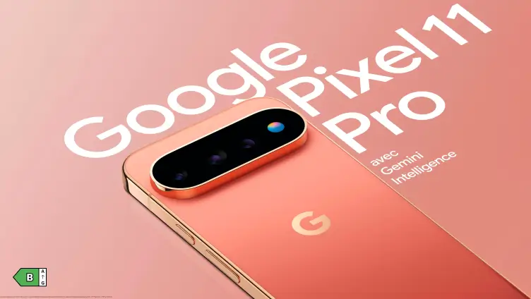 Google Pixel 11 pro avec Gemini Intelligence. Classe énergétique B