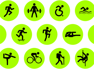 Rangées d’icônes d’exercices montrant différentes activités.