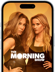 Un iPhone 15 avec Apple TV+ diffusant la série The Morning Show