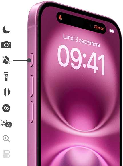 Il suffit d’appuyer de façon prolongée sur le bouton Action de l’iPhone 16 pour déclencher l’action souhaitée : fonctionnalité Concentration, app Appareil photo, mode Silence, lampe torche, Dictaphone, Shazam et autres