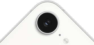 iPhone 17e, vue partielle du dos, coloris blanc, caméra Fusion en haut