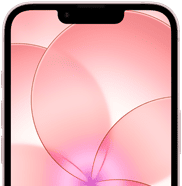 iPhone 17e, vue partielle de la face avant avec Ceramic Shield 2, coloris rose pastel, affichant l’image d’une fleur rose