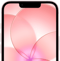 iPhone 17e, vue partielle de la face avant avec Ceramic Shield 2, coloris rose pastel, affichant l’image d’une fleur rose