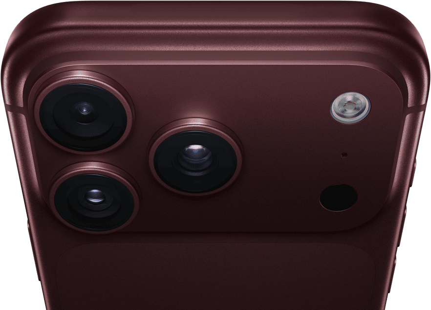 iPhone 18 Pro Max, finition bordeaux, face arri&egrave;re, syst&egrave;me cam&eacute;ra Pro Fusion avec trois objectifs, flash, micro et scanner LiDAR