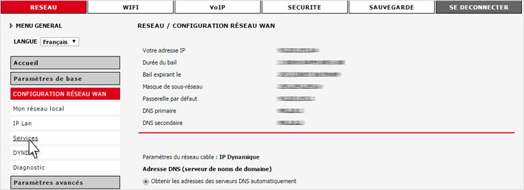 Je choisis les services réseau du modem