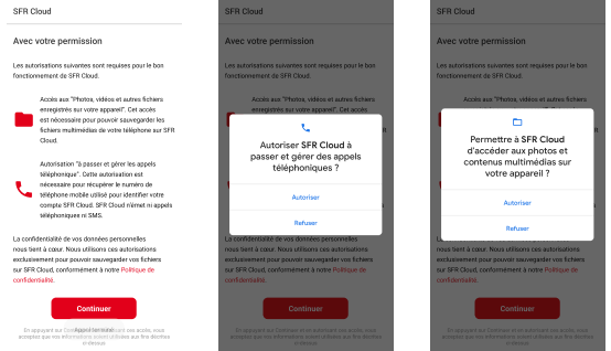 J'autorise l'application SFR Cloud sur Android