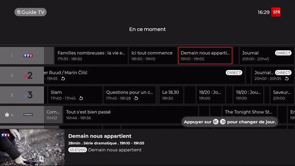 Guide des chaines Connect TV