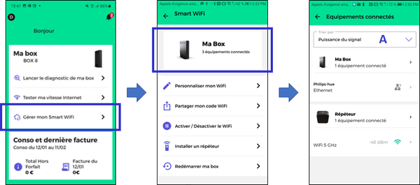 Visuel des écran gérer son smart wifi sur RED et Moi