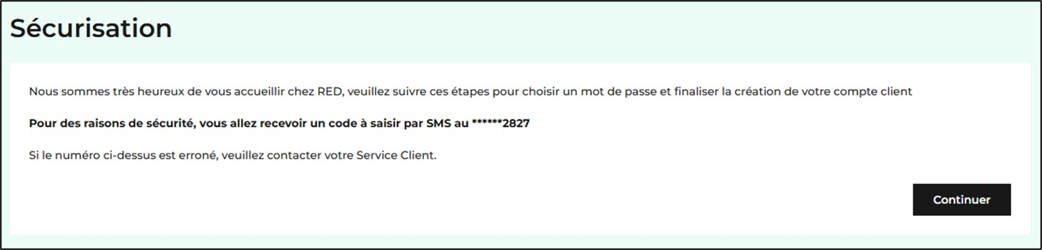 Capture d'écran illustrant le parcours pour créer un compte client RED.