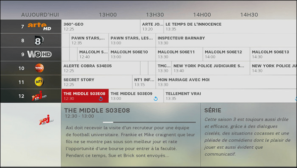 Capture d'écran TV présentant le Guide TV du Mini décodeur TV.