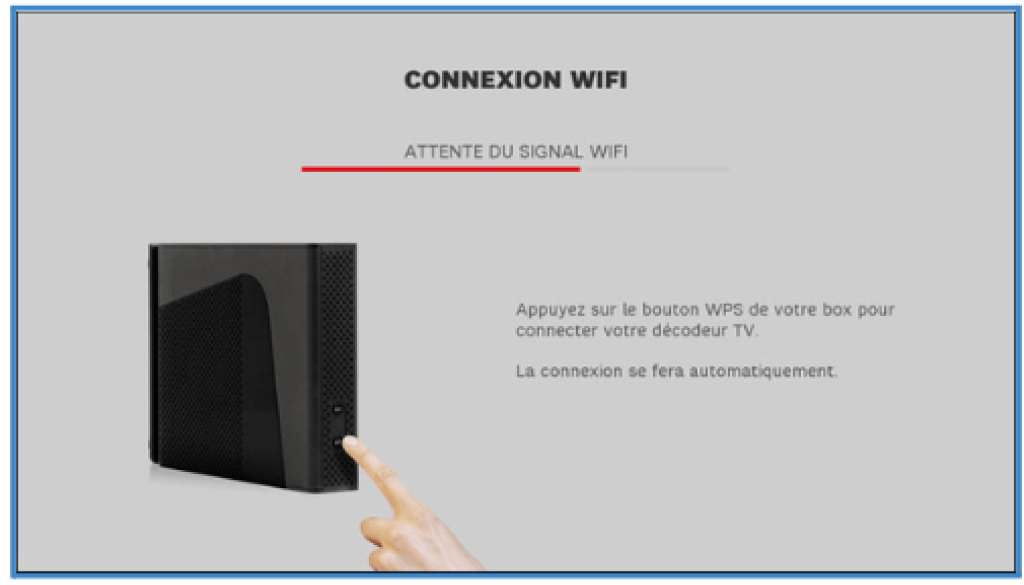 Capture d'écran TV présentant une étape pour  activer la connexion WiFi et Internet du Décodeur Plus à la box Plus