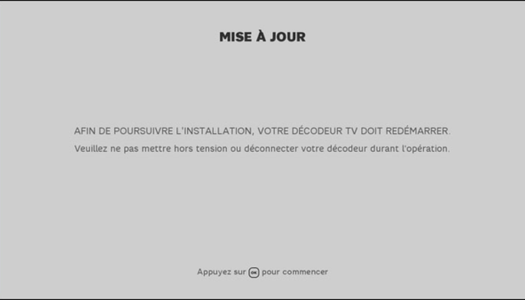 Capture d'écran TV confirmant la connexion du Décodeur Plus