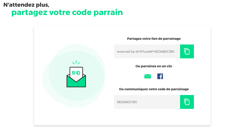 Visuel du code parrain sur le site red-by-sfr.fr