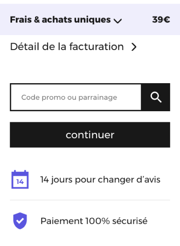 Visuel présentant le champ dans lequel inscrire son code promo ou son code de parrainage