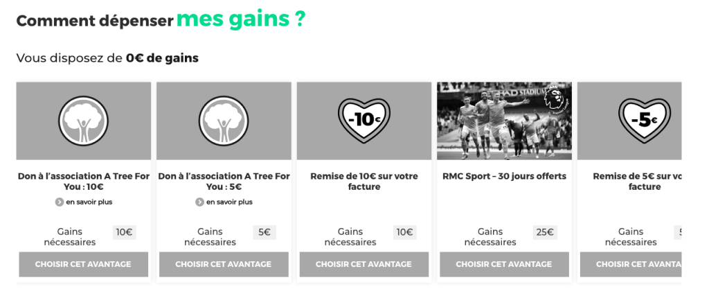 VIsuel présentant les différents avantages à convertir avec ses gains