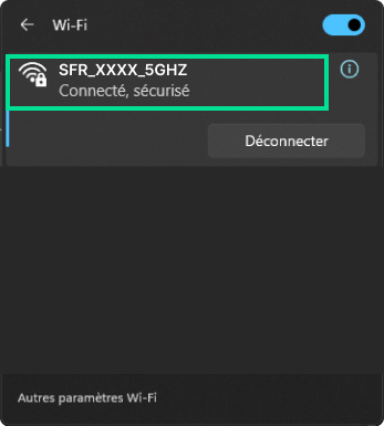 Visuel présentant le nom du réseau WiFi sur lequel un équipement est connecté