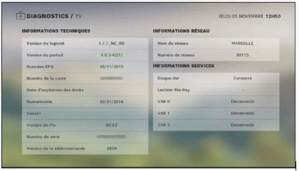 Capture d'écran TV présentant la page où retrouver le numéro de la carte ID/CA