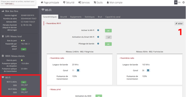 capture d'écran illustrant l'étape 2 pour activer le Smart WiFi sur l'interface d'administration