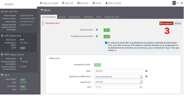 capture d'écran illustrant l'étape 4 pour activer le Smart WiFi sur l'interface d'administration