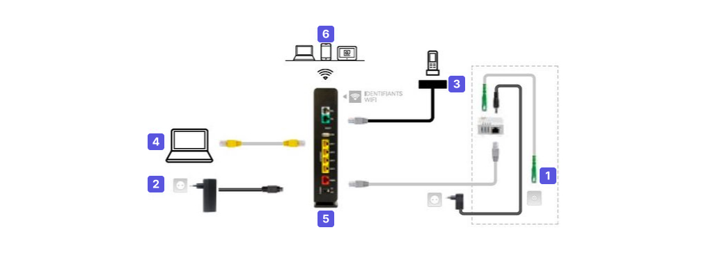 Schéma présentant l'ordre des branchements à effectuer sur la Box Plus.