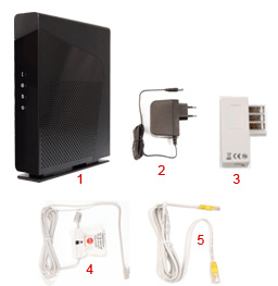 Visuel des éléments du pack d'installation box Plus ADSL.