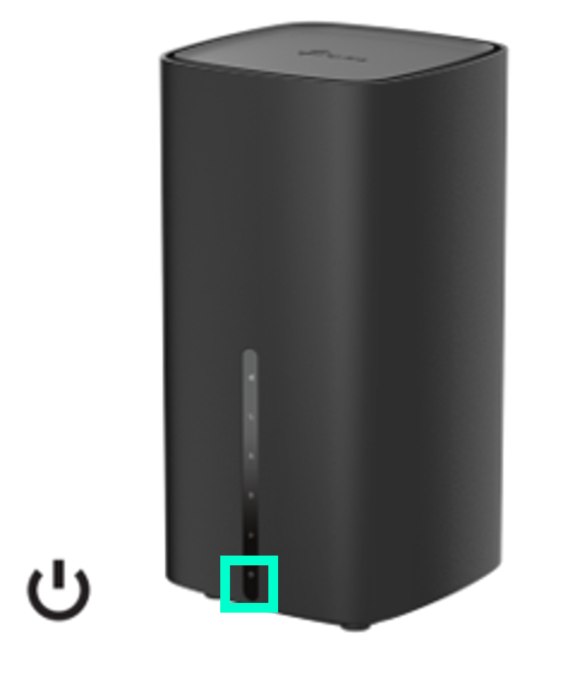 visuel présentant l'emplacement du voyant Power sur la face avant de la box 5G