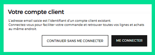 visuel illustrant le parcours de création d'un compte client sans connexion