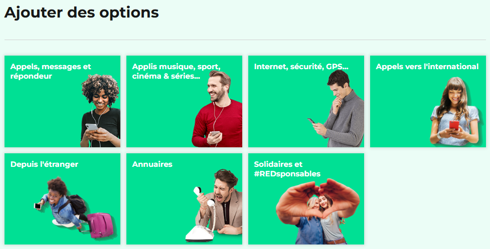 capture d'écran présentant les catégories des options RED