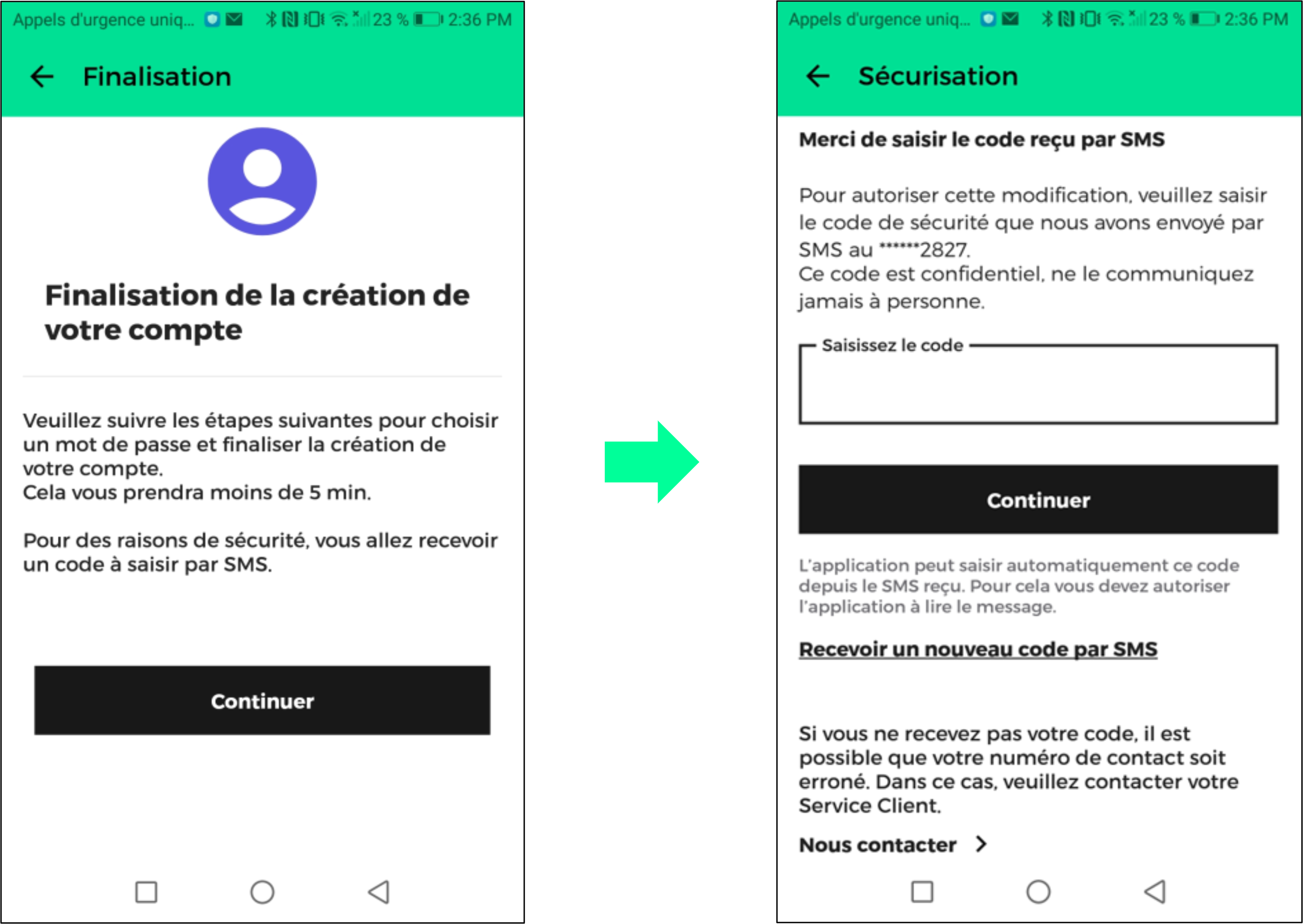 Captures d'écran présentant le parcours de première connexion sur l'application RED & Moi.