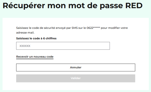 capture d'écran présentant le champ dans lequel saisir son code de sécurité