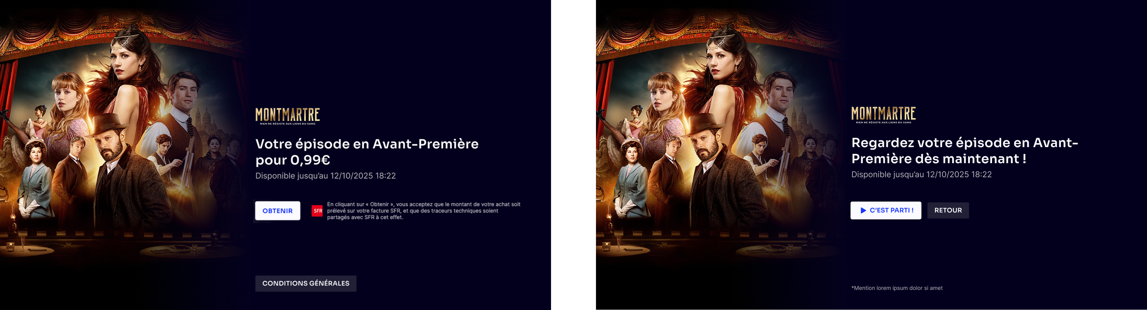 captures d'écran TV présentant l'achat d'un service A la carte de TF1+