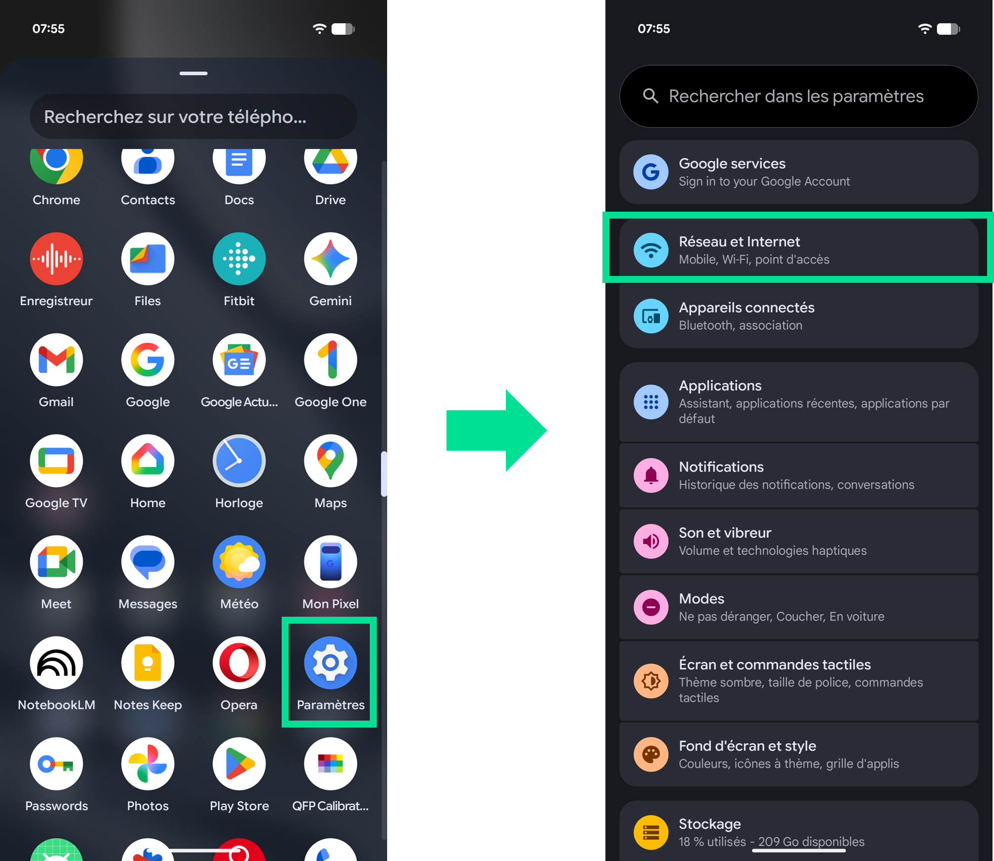 captures d'écran qui illustrent les étapes 1 et 2 du parcours pour transférer une carte SIM d'un iPhone vers un Google Pixel et la transformer en eSIM