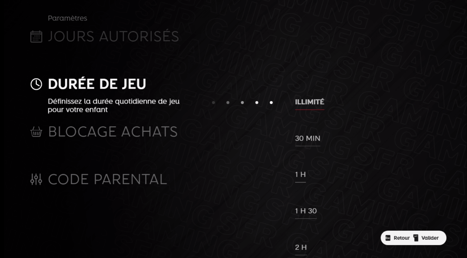 interface duree de jeu