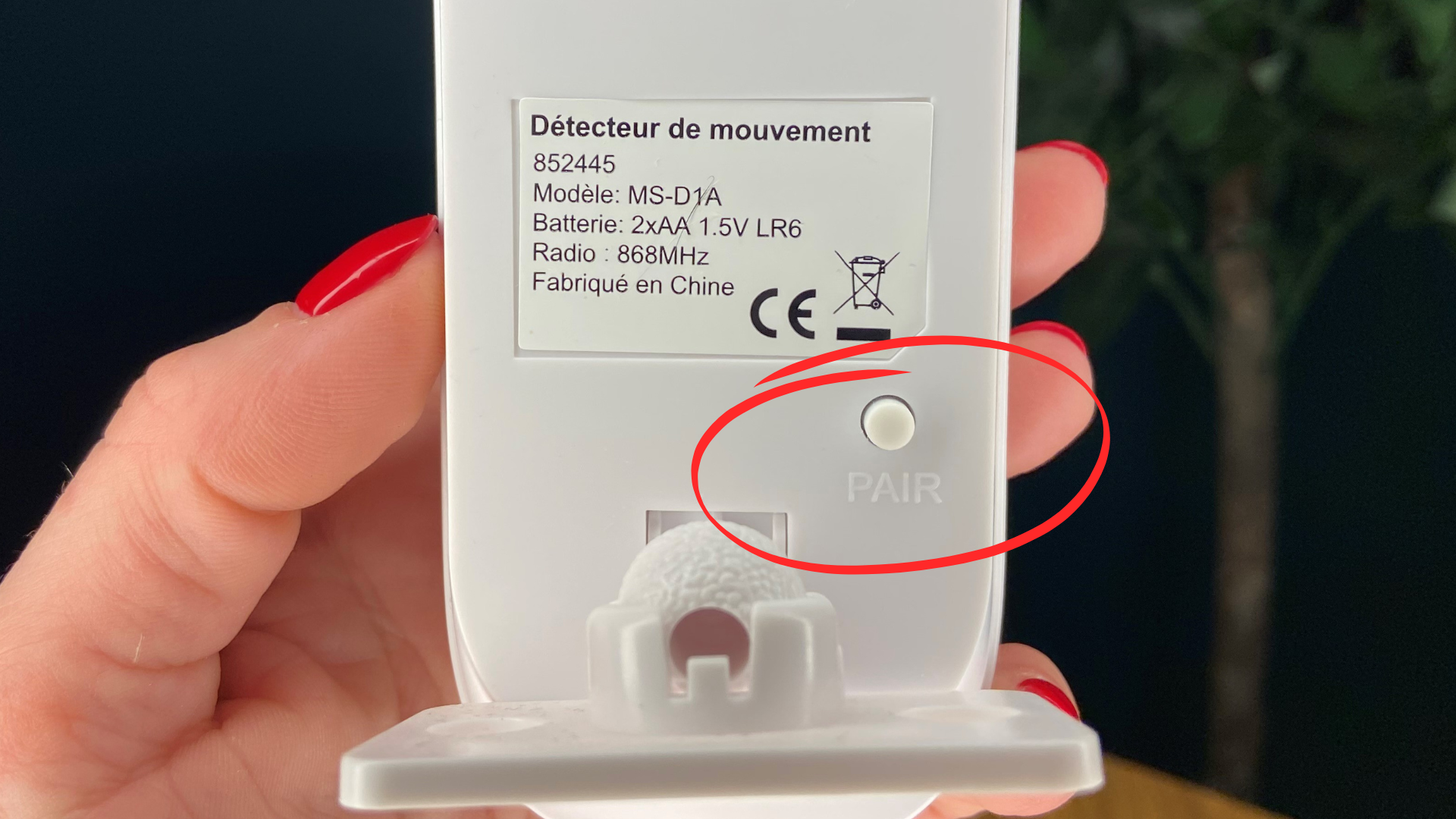 visuel du bouton PAIR au dos du détecteur de mouvement SFR Maison