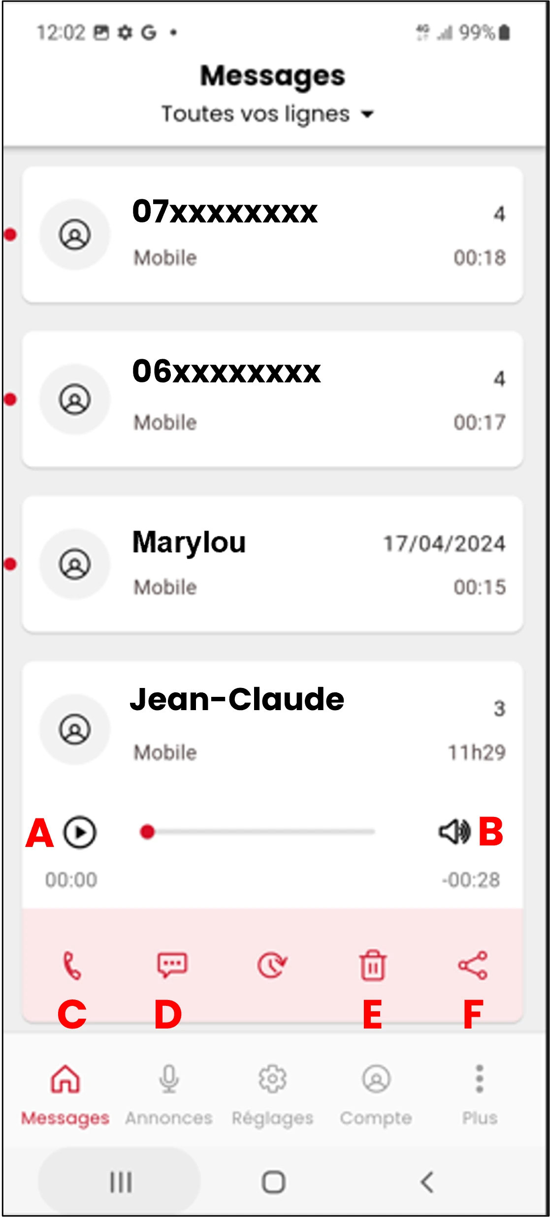 visuel de la section Messages de SFR Répondeur Plus