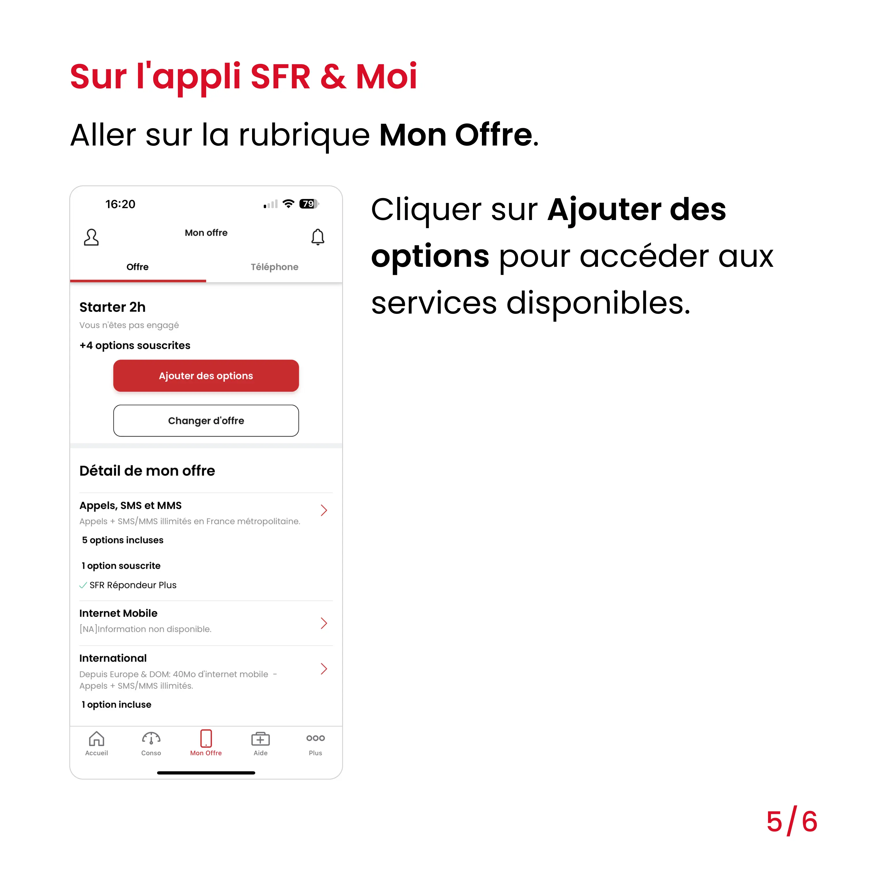 souscrire une option sur ligne mobile sur l appli SFR & Moi